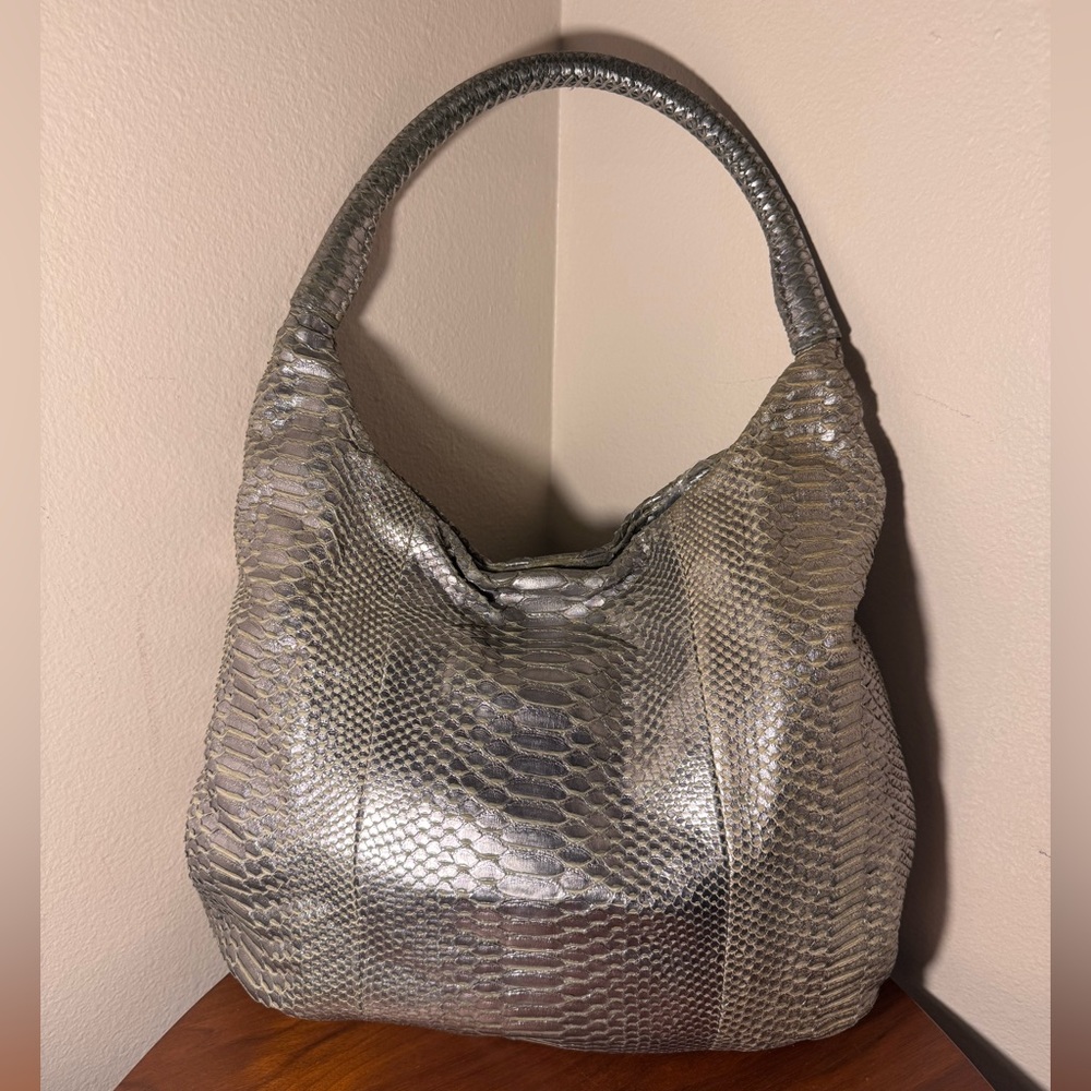 Devi Kroell Silver Python Snakeskin Leather Hobo … - image 3